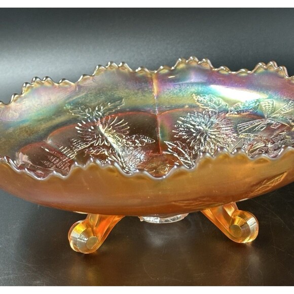 Vintage Imperial Carnival Windmill Pattern Footed Round Glass Bowl with 3 Feet - Picture 6 of 14